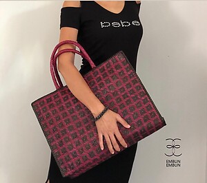 Handwoven Mengkuang Bag Songket Series Check Pattern