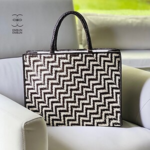 Handwoven Mengkuang Bag Songket Series Zig Zag Pattern
