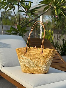 Handwoven Mengkuang Basket Two Tones Bag