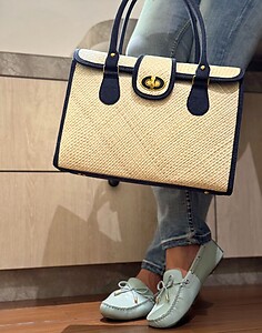 Handwoven Mengkuang Satchel Denim