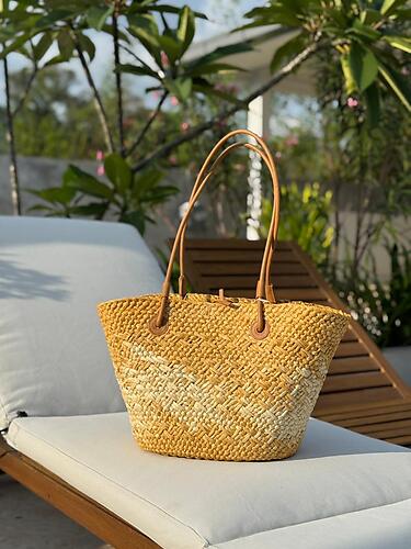 Handwoven Mengkuang Basket Two Tones Bag