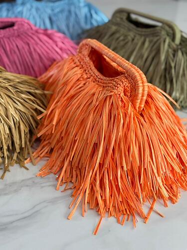 Handwoven Rafia Fringe Bag